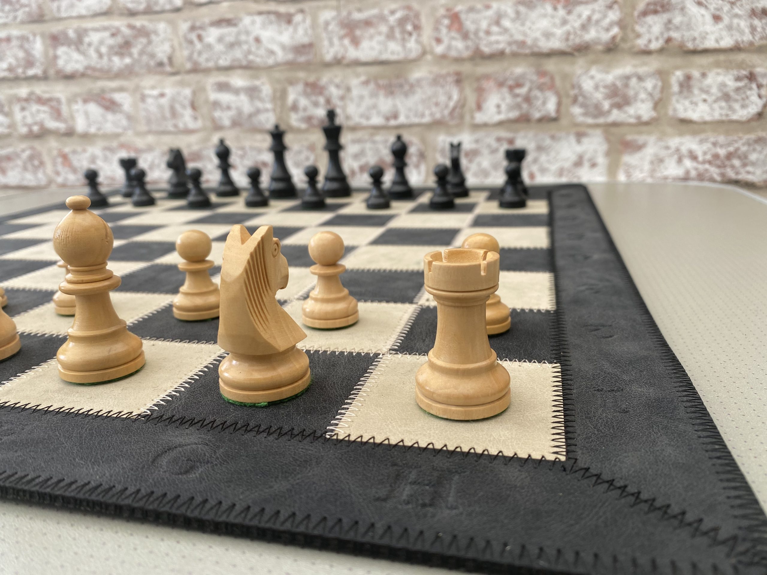 Rollup Thick Black Leather Chess Case, Mat and Weighted Chess Pieces